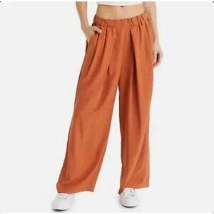 Free People Nothin' to Say Pleated Trousers Wide Leg Pants Bombay Brown L NWT